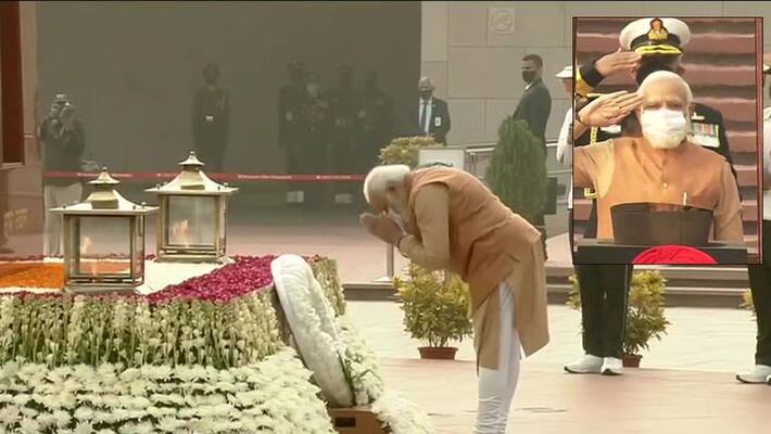 Prime Minister Modi, Rajnath Singh pays Homage at National War Memorial bpsb Prime Minister Modi, Rajnath Singh pays Homage at National War Memorial bpsb