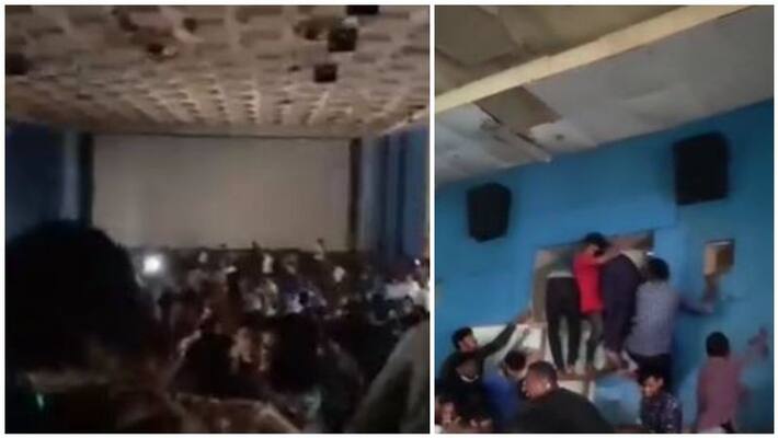 In Tirupathi Allu arjun fans destroyed the theater due to sound issue viral video In Tirupathi Allu arjun fans destroyed the theater due to sound issue viral video