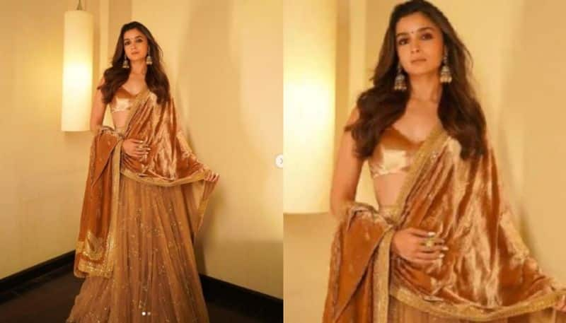 Golden girl Alia Bhatt looks in Sabyasachi lehenga