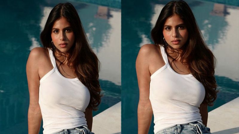 Suhana Khan posed on a couch in an Animal print Cami check out the pics bRD