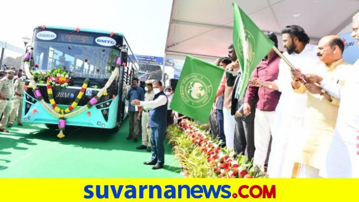Karnataka CM Basavaraj Bommai launches BMTC electric bus services in Bengaluru mnj Karnataka CM Basavaraj Bommai launches BMTC electric bus services in Bengaluru mnj