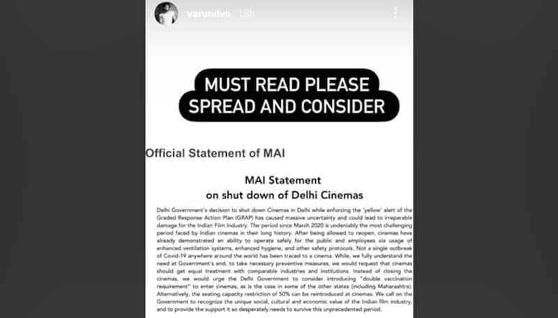 Bhediya co stars Varun Dhawan, Kriti Sanon back MAI plea regarding theatre shut down in Delhi drb