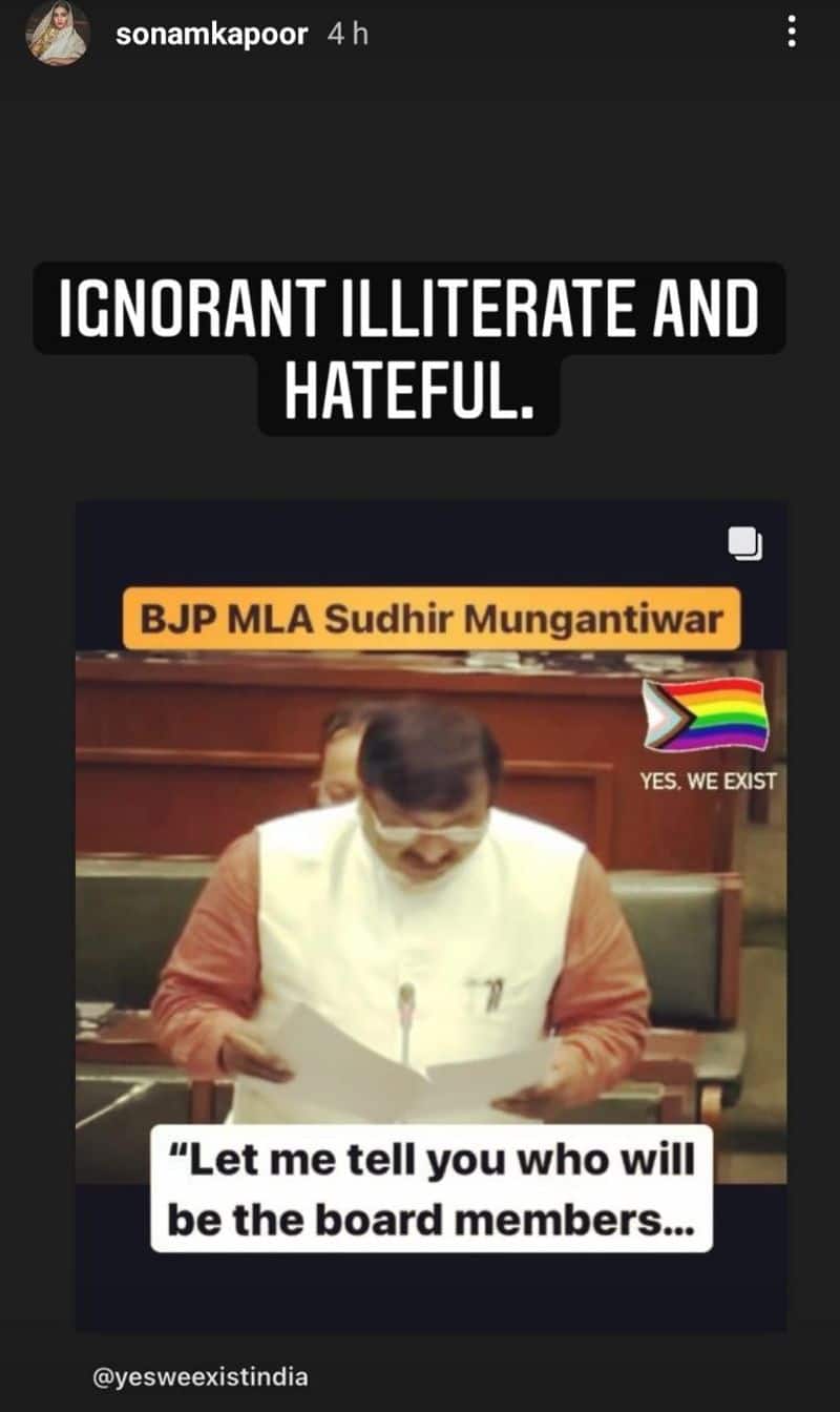 Upset Sonam Kapoor criticises BJP MLA Sudhir Mungantiwar, calls him ignorant, illiterate; read details RCB