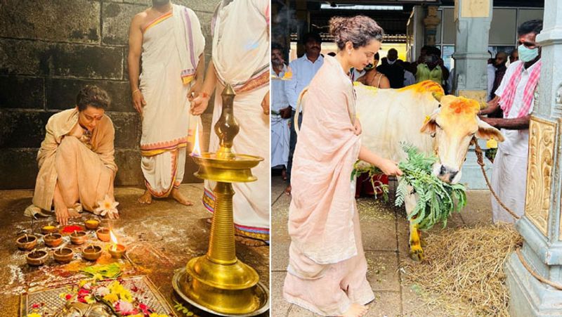 Kangana Ranaut perform rituls in new year 2022 at Rahu Ketu temple near Tirupati Balaji