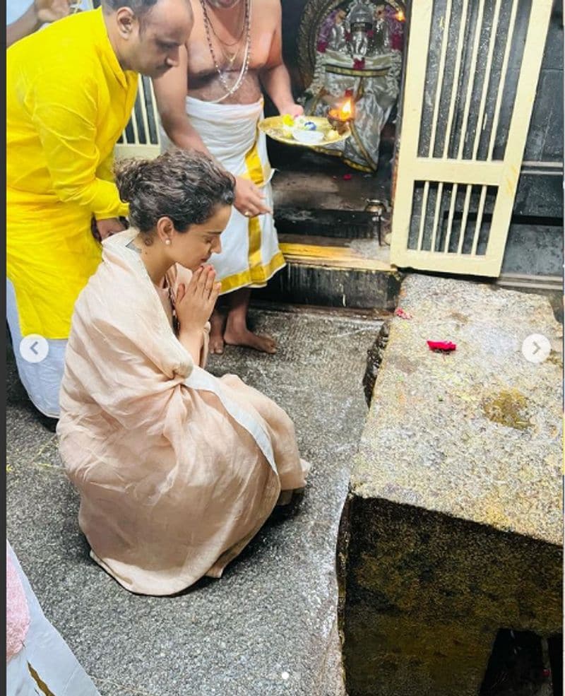 Kangana Ranaut perform rituls in new year 2022 at Rahu Ketu temple near Tirupati Balaji