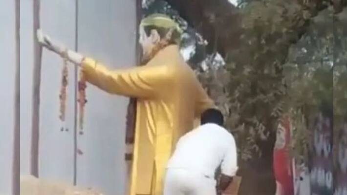 Man attempts to destroy NTR Statue in Durgi, Guntur Man attempts to destroy NTR Statue in Durgi, Guntur