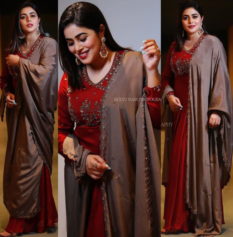 akhanda fame purna looks adorable in maroon color trendy wear