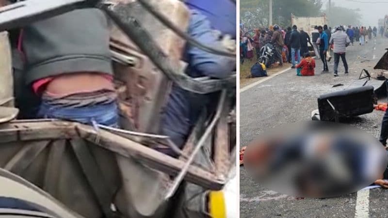 jharkhand pakur road accident ten people killed by truck laden with lpg cylinder hit the bus kpr