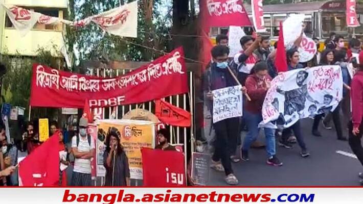 protest of left students in Jadavpur demanding reopening of college protest of left students in Jadavpur demanding reopening of college