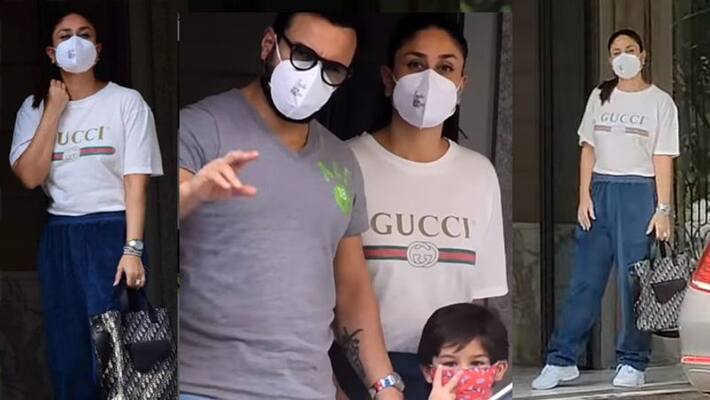 kareena kapoor in 43 thousand rupee t shirt and velvet pants spotted with husband and sons KPJ kareena kapoor in 43 thousand rupee t shirt and velvet pants spotted with husband and sons KPJ