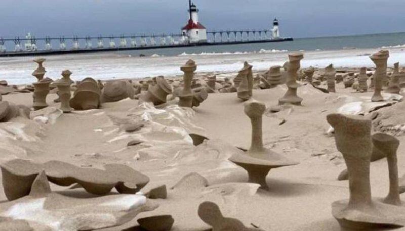 mysterious structures on the beaches of Lake Michigan