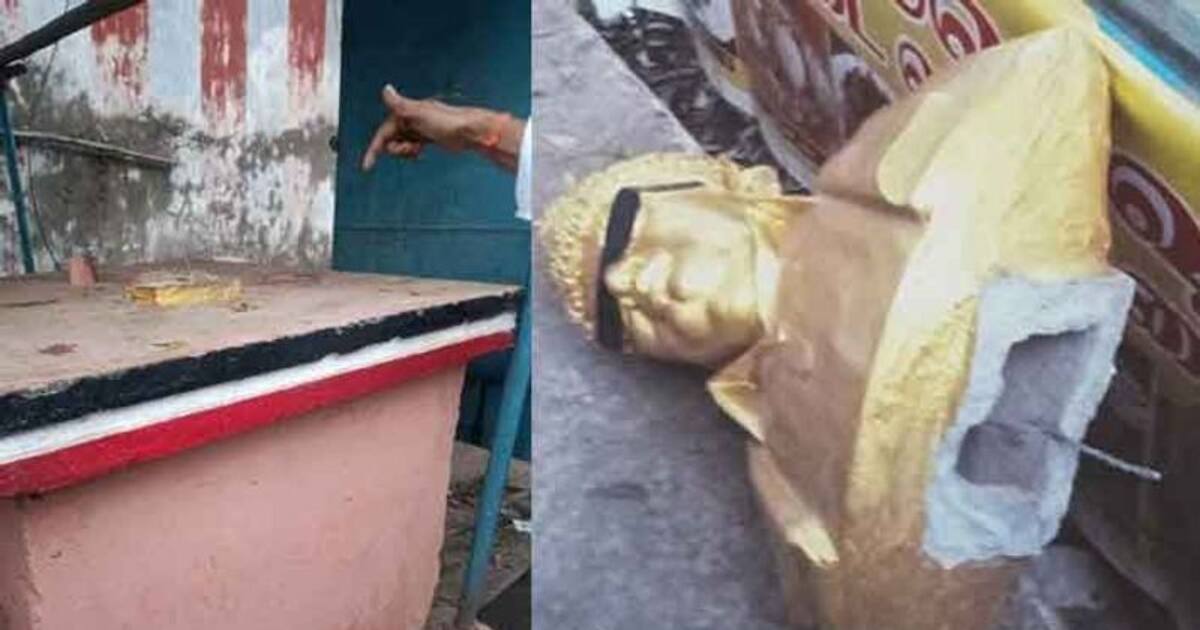 MGR Statue : எம்ஜிஆர் சிலையை பெயர்த்து தூக்கி வீசி சென்ற மர்ம நபர்கள்.. தஞ்சையில் பதற்றம்.. போலீஸ் குவிப்பு.!