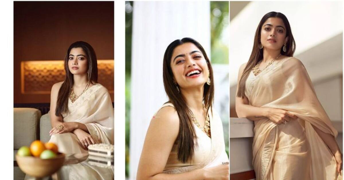 சேலை சோலையில் கொஞ்சும் தத்தையாய் ராஷ்மிகா...கிள்ளைமொழி பேசா கிளியின் கண்களில் எத்தனை கொஞ்சல்கள்..