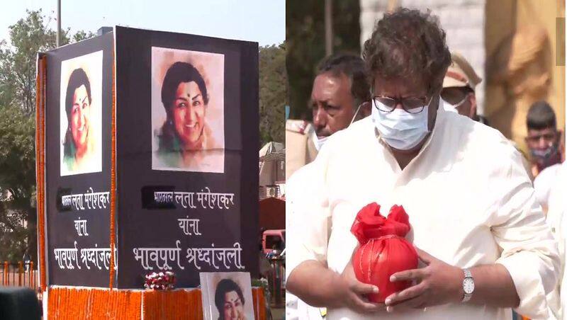 Lata Mangeshkar's nephew Adinath collects her ashes..