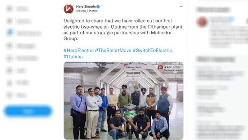Hero Electric Mahindra roll out their first electric two wheeler together