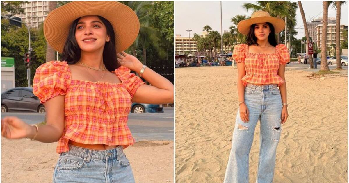 divya bharathi hot : கவ் கேர்ள் கெட்டப்..கிழிந்த ஜீன்ஸ்..மணல் பரப்பில் கிளாமர் பரப்பும் திவ்யபாரதி