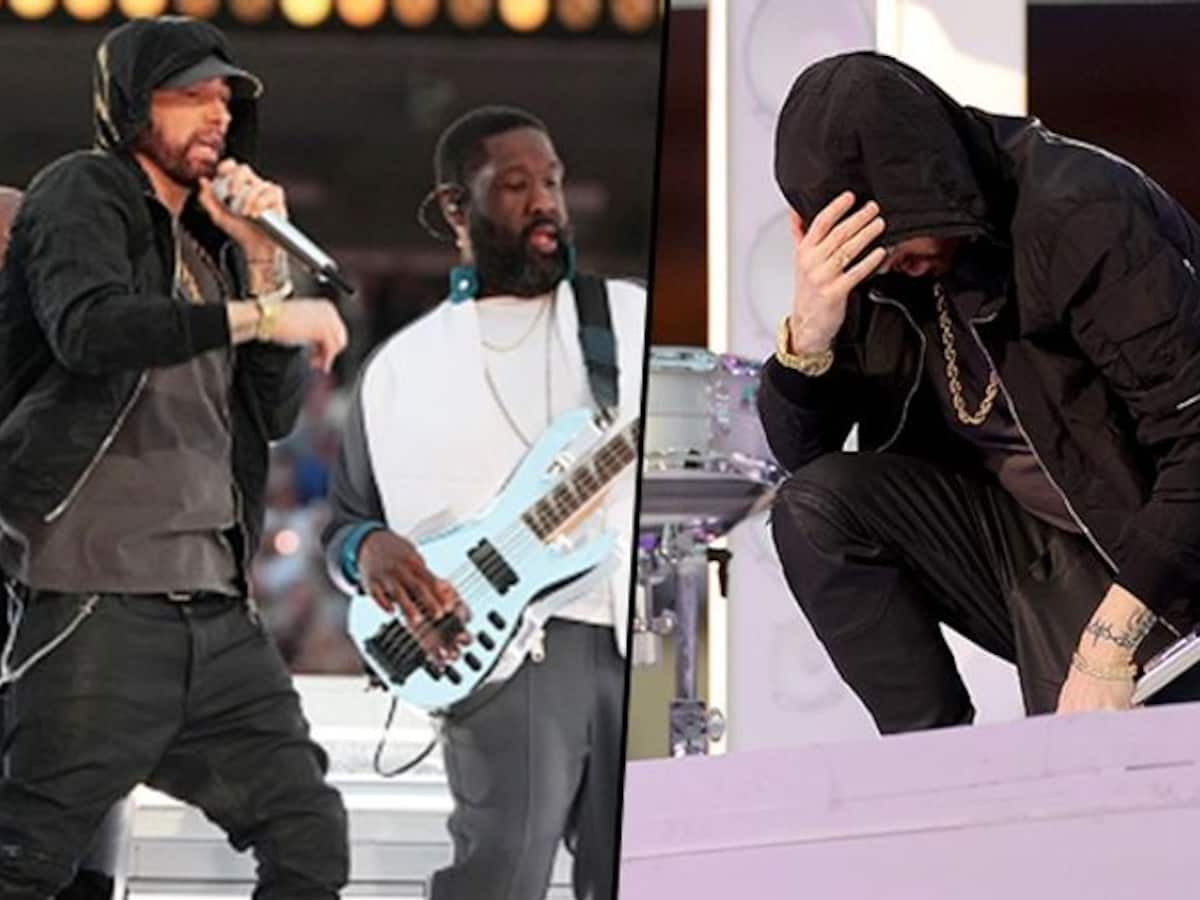 Amid controversy, Eminem kneels during Super Bowl LVI halftime