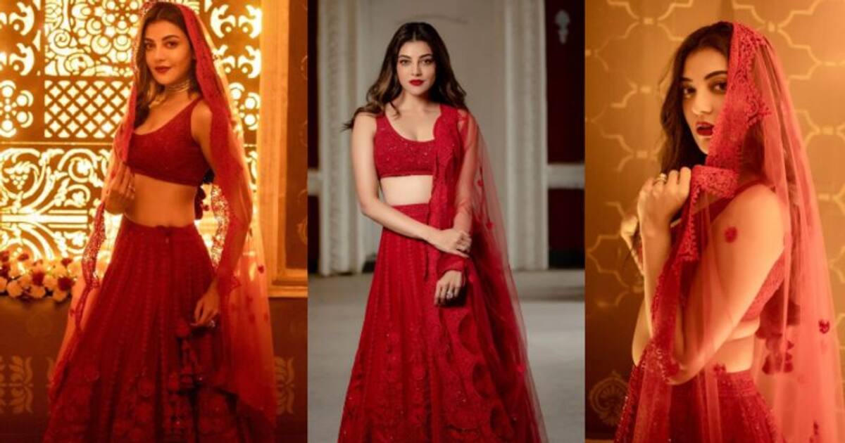 சிகப்பு நிற லெஹங்காவில் இடை தெரிய... மிதமான கவர்ச்சியில் மெர்சலாக்கும் காஜல் அகர்வாலின் ரெட் ஹாட் போட்டோஸ்