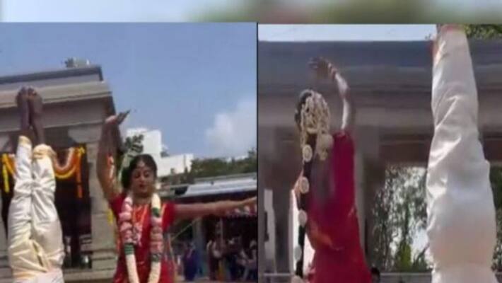 Funny video of pre-wedding photoshoot The bride is dancing while the groom is standing upside down Funny video of pre-wedding photoshoot The bride is dancing while the groom is standing upside down