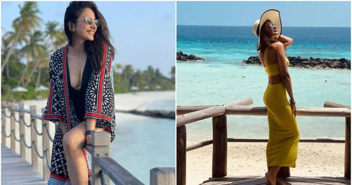 பிகினி கிளாமரில் கலக்கும் ரகுல் ரகுல் பிரீத் சிங் ..மரப்பாலத்தை தீப்பிடிக்க வைக்கும் ஹாட்...