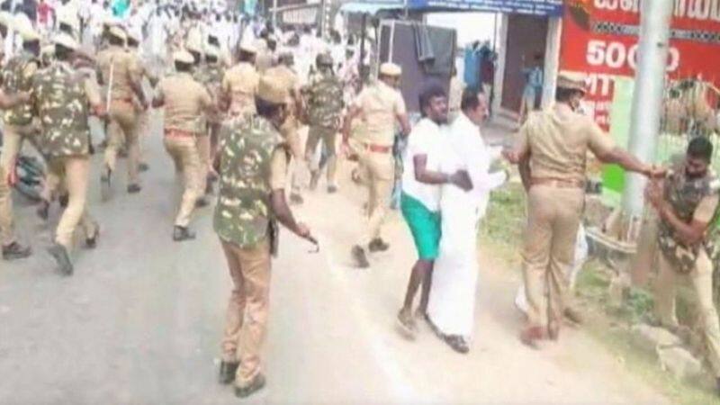 Tensions were high in the Annavasal area as police used batons to prevent clashes between AIADMK and DMK in the run-up to the by elections