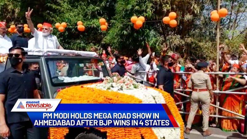 After mega win in 4 states, PM Modi holds grand roadshow in Gujarat's Ahmedabad