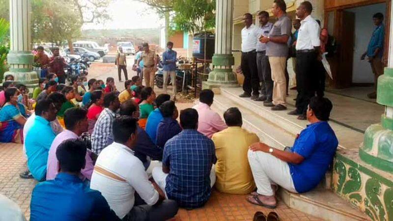 Theni government school teachers protest threatening students