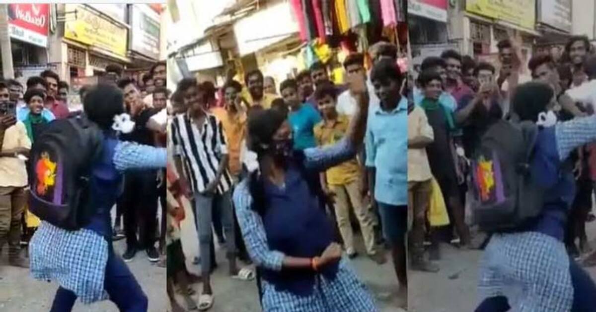 நடுரோட்டில் யூனிபார்மில் அரசு பள்ளி மாணவி செம குத்தாட்டம்… இணையத்தில் வைரலாகும் வீடியோ..!