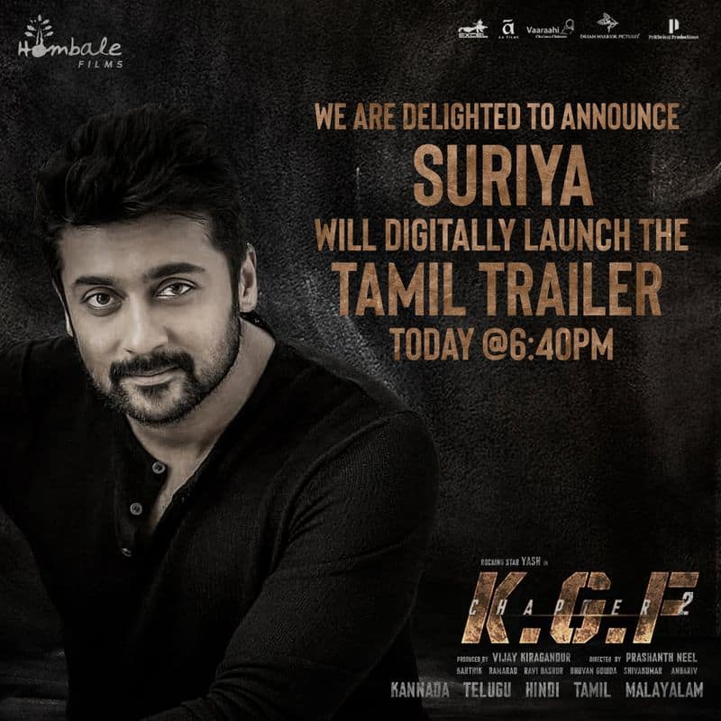 KGF 2 movie tamil Trailer will launch by actor suriya