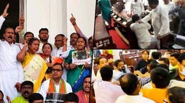 TMC BJP leaders exchange blow in West Bengal Assembly 5 BJP leaders suspended gcw TMC BJP leaders exchange blow in West Bengal Assembly 5 BJP leaders suspended gcw