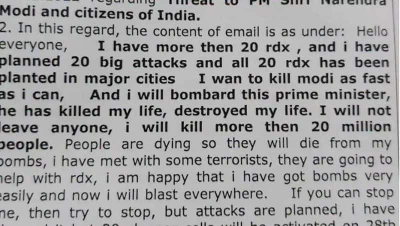 RDX plant has been done in big cities, will kill 20 million people', read what else was written in the threatening email to Modi VSA