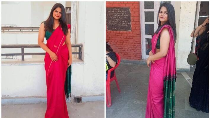 daughter giving modern look to mother 25 year old Kanchipuram saree daughter giving modern look to mother 25 year old Kanchipuram saree