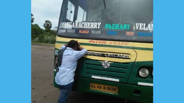 KSRTC Driver farwell to bus gone viral on social media KSRTC Driver farwell to bus gone viral on social media
