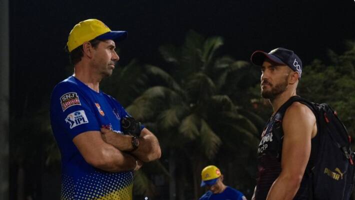 IPL 2022 What a moment Royal Challengers Bangalore skipper Faf du Plessis visits CSK players IPL 2022 What a moment Royal Challengers Bangalore skipper Faf du Plessis visits CSK players