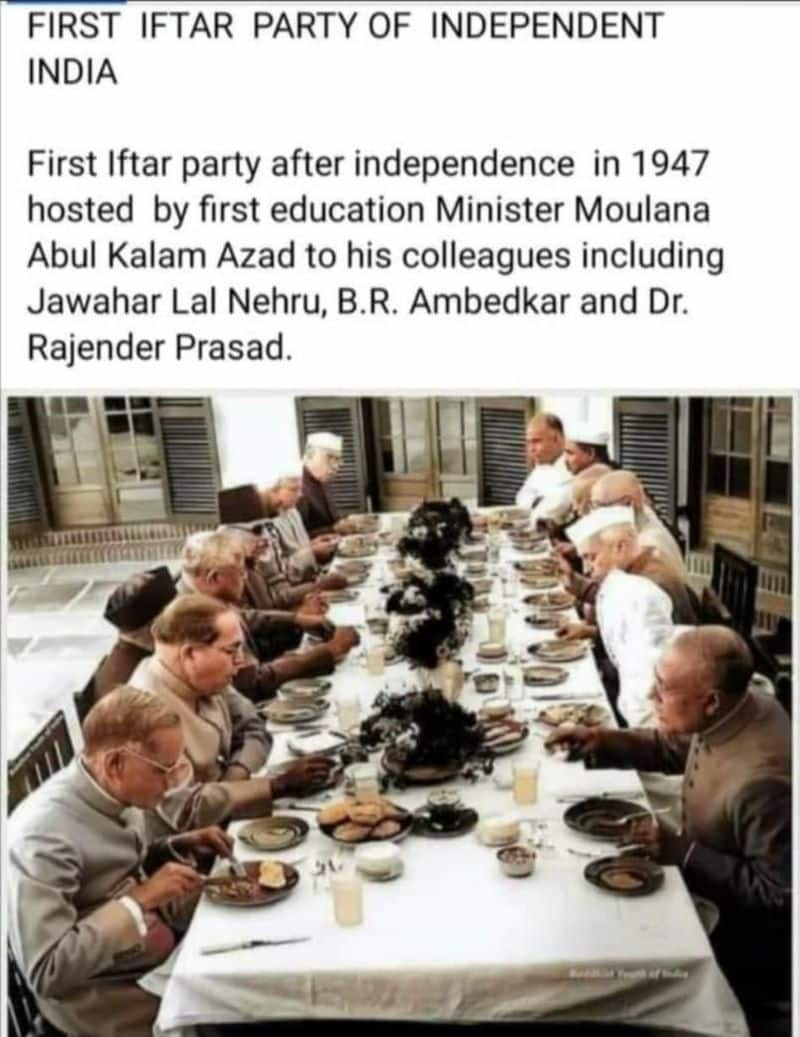 Jawaharlal Nehru s first Iftar Party viral photo is of having meal with cabinet mnj 