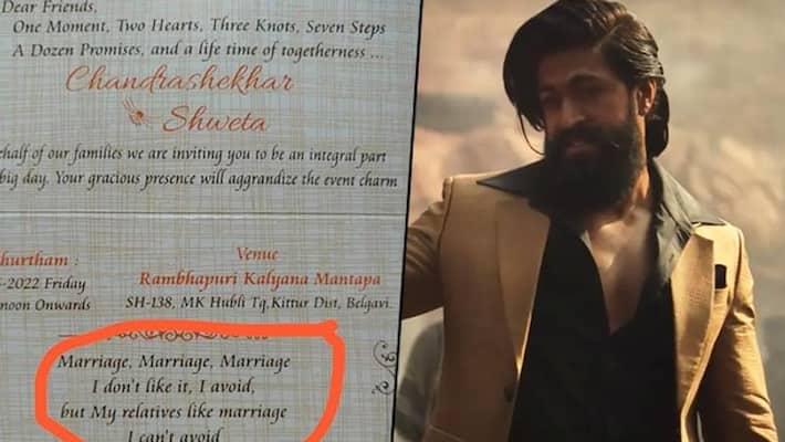 Yash s KGF Chapter 2 famous dialogue finds place on fan s wedding card Check out gcw Yash s KGF Chapter 2 famous dialogue finds place on fan s wedding card Check out gcw
