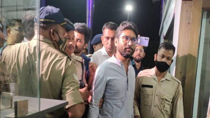 Jignesh Mevani Pushpa gesture in Police Custody Jignesh Mevani Pushpa gesture in Police Custody
