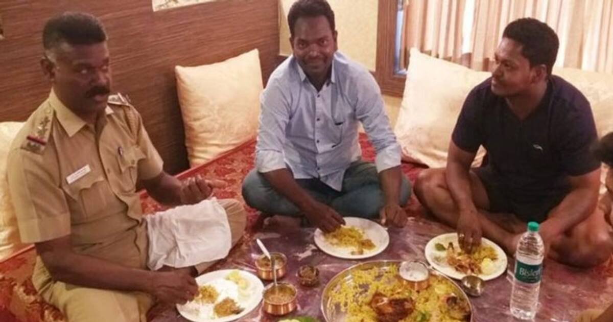 கஞ்சா கடத்தல் கும்பலோடு காவலர் சீருடையில் பிரியாணி சாப்பிட்ட ஆய்வாளர்.. தற்போதைய நிலைமையை பார்த்தீங்களா?