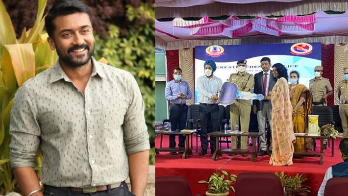 Actor suriya donated a vehicle worth 6 lakhs to the Tamil Nadu Police department's Kaaval Karangal Actor suriya donated a vehicle worth 6 lakhs to the Tamil Nadu Police department's Kaaval Karangal