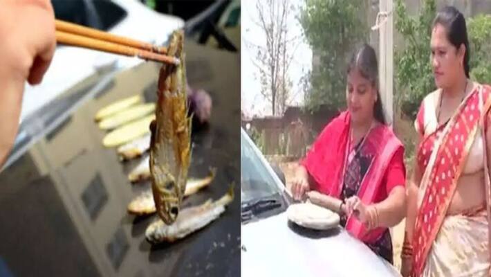viral video: due to heat wave Odisha Woman Cook Rotis On Car's Bonnet dva viral video: due to heat wave Odisha Woman Cook Rotis On Car's Bonnet dva