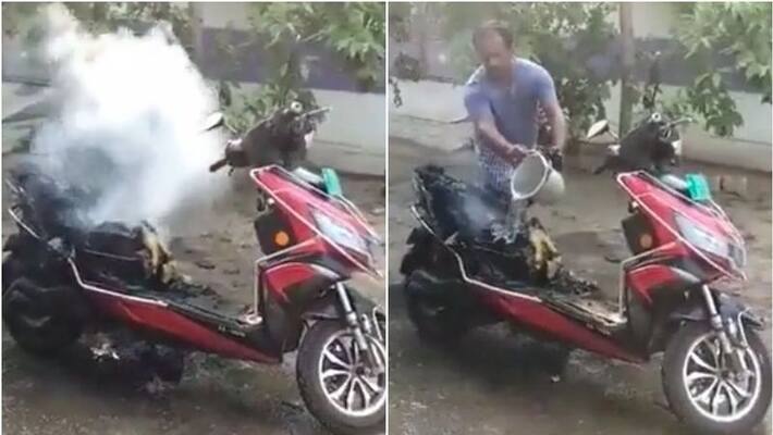 Electric scooter catches fire again in Tamilnadu The owner escaped Electric scooter catches fire again in Tamilnadu The owner escaped
