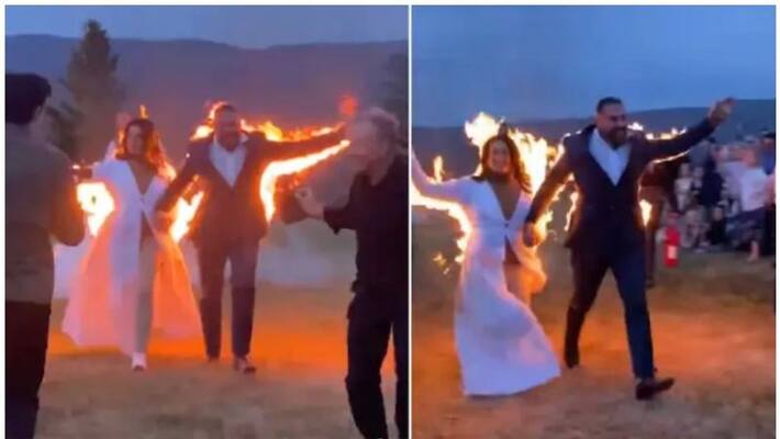bride and groom set themselves fire as the made daredevil stunt bride and groom set themselves fire as the made daredevil stunt