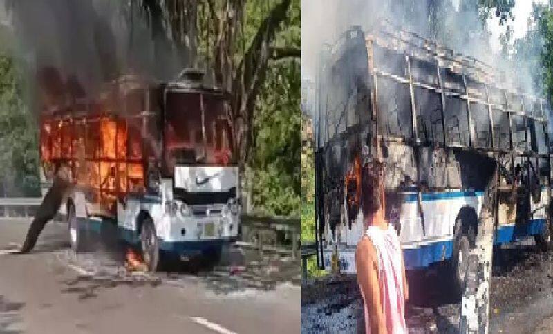 bus with pilgrims on board catches fire in Jammu kashmir