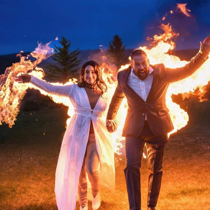 Hollywood stunt couple Gabe jessop and Ambyr bambyr set themselves on fire in wedding