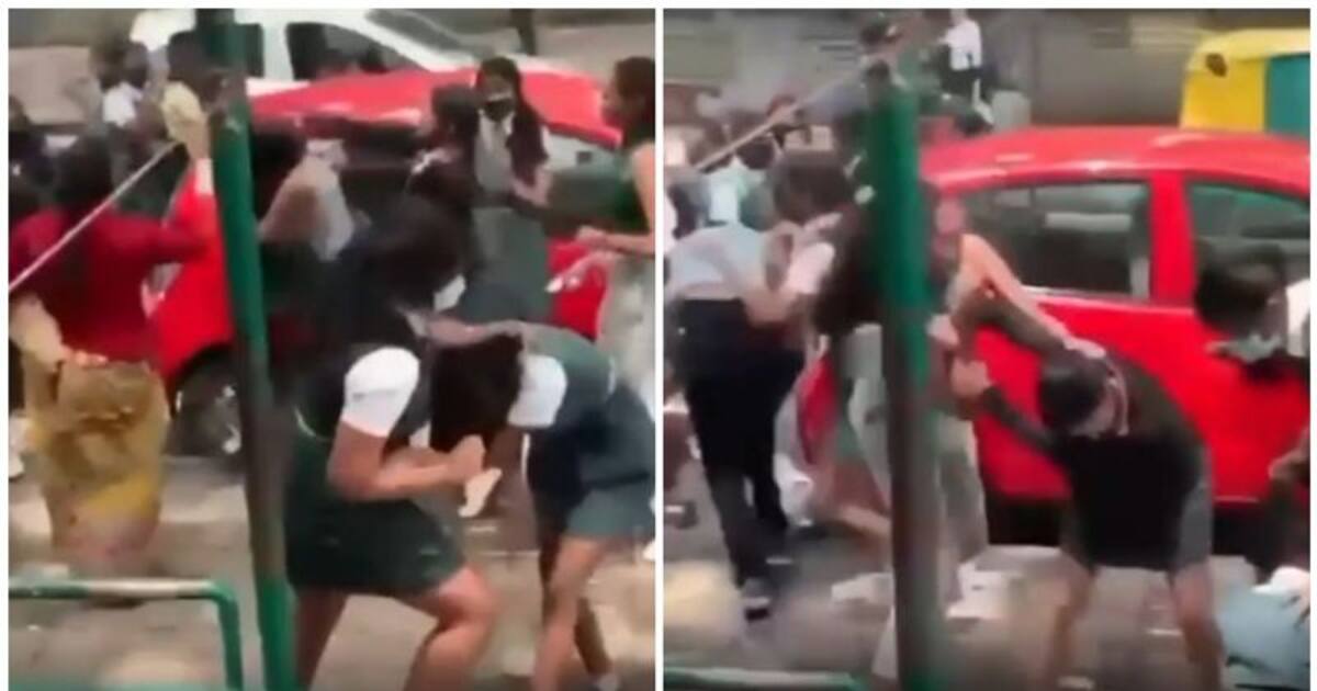 நடுரோட்டில் குடுமிபிடி சண்டை போட்டுக் கொண்ட பள்ளி மாணவிகள் - என்ன காரணம் தெரியுமா?