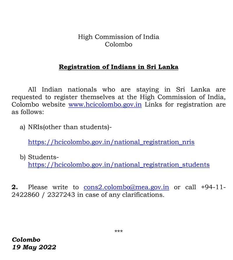 register on the website of the embassy of india says ministry of external affairs to indians in sri lanka