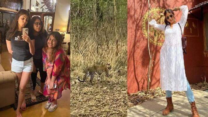 Malavika Mohanan front of Leopard In the forest Malavika Mohanan front of Leopard In the forest