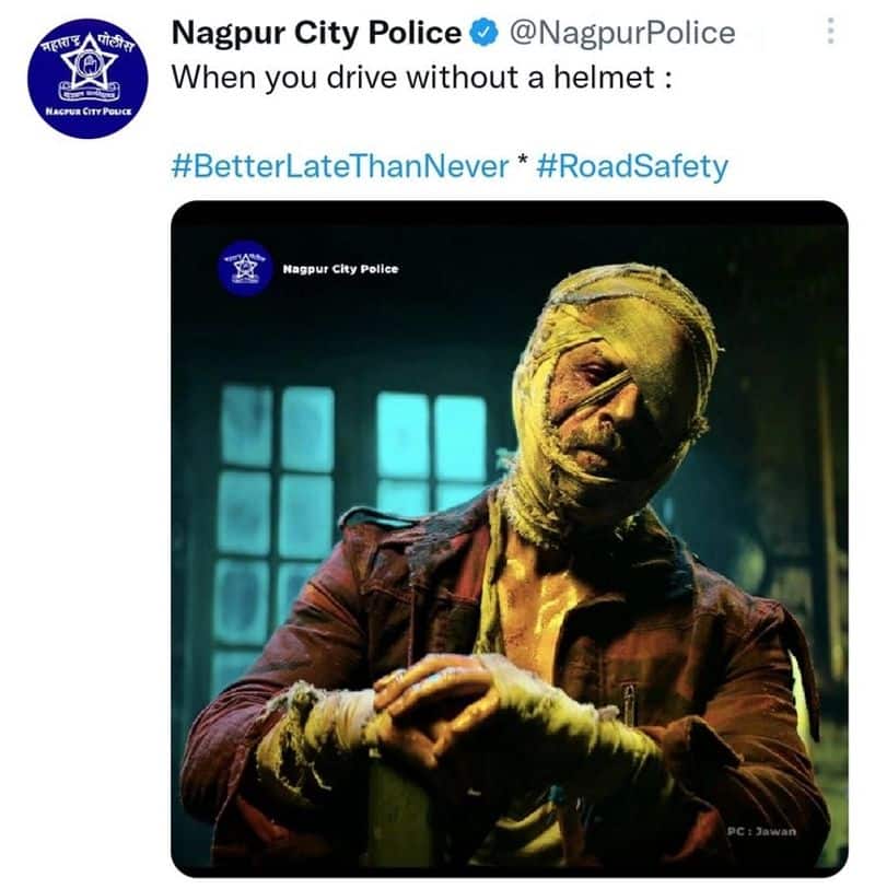 Nagpur police create awareness meme using Atlee and shahrukh khan's Jawan movie poster