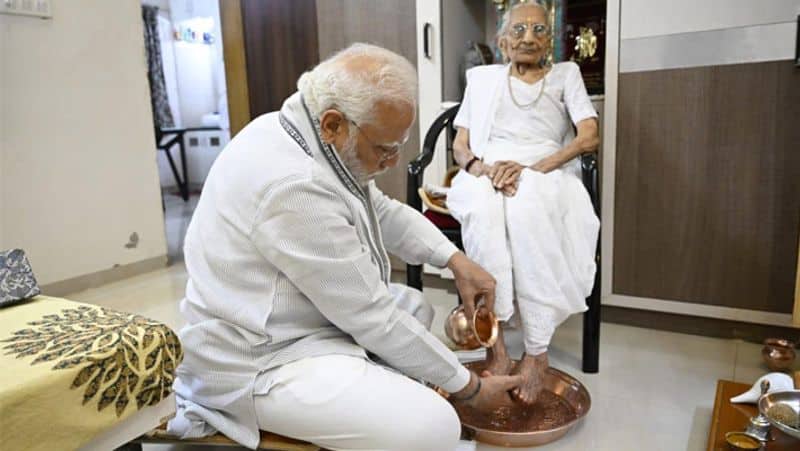 PM Modi meets mother Heeraben Modi on her birthday