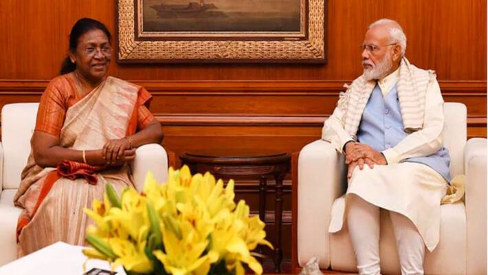 Prime minister Narendra Modi meets presidential candidate Draupadi Murmu anbsd Prime minister Narendra Modi meets presidential candidate Draupadi Murmu anbsd